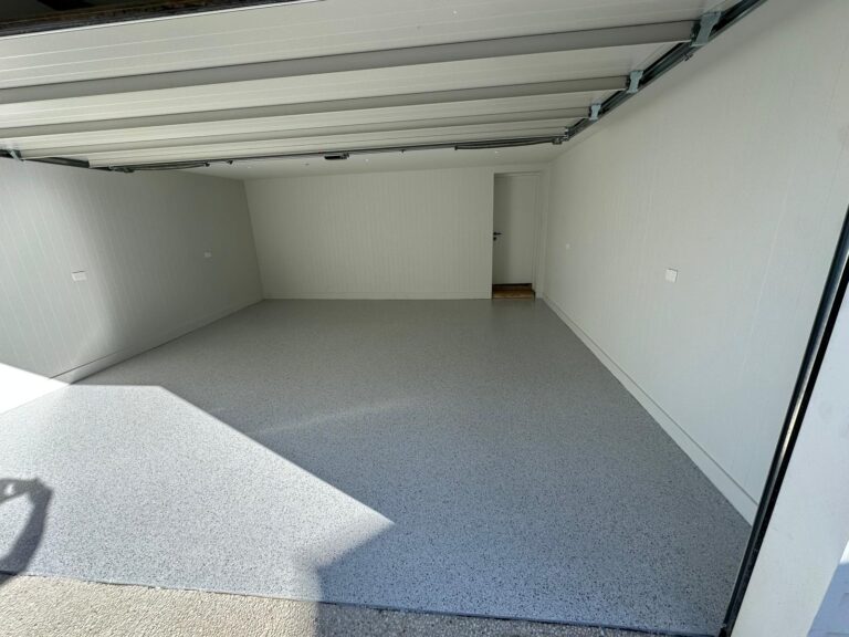 Epoxy Point decorative garage epoxy floor coating with flake finish in Officer.